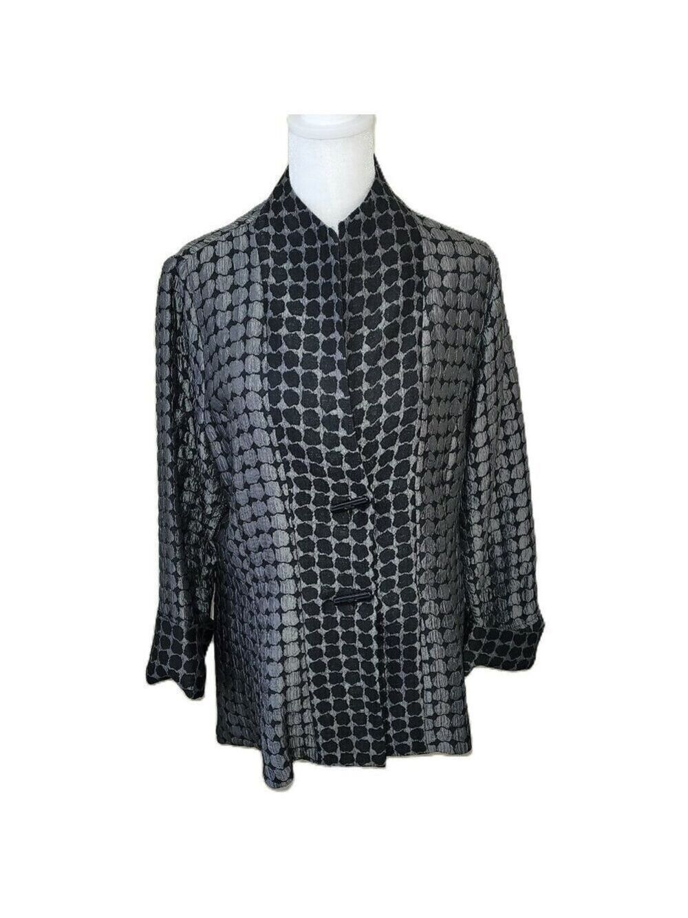 IC by Connie K Fit & Flare Black & Shiny Dark Gray Woven Jacket Women's Size M